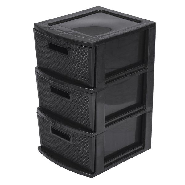 Gaveteiro Plástico Preto Rattan 3 Gavetas Grandes